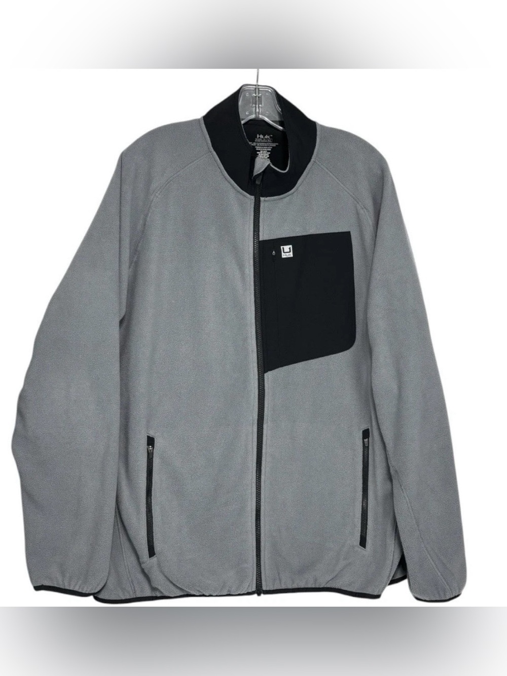 Huk Coastline Men’s XL Fleece Full Zip Jacket Black Gray Pockets Fishing Outdoor